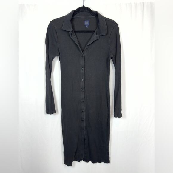 Gap Black Button-Up Cotton Midi Dress Size Medium - Picture 1 of 7